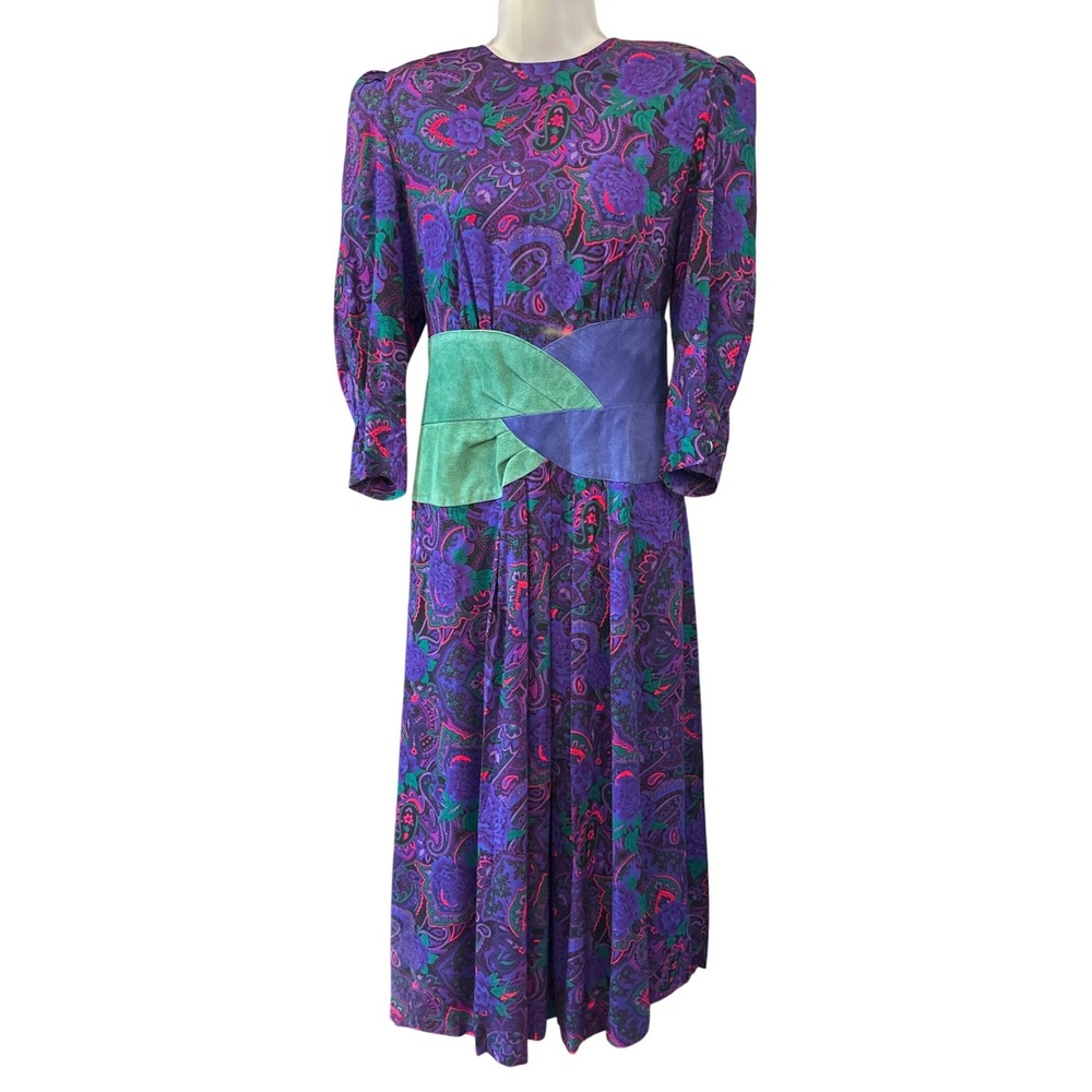 Vintage 80s Kwai Midi Dress Paisley Maximalist Whimsigoth Artsy Paisley Artsy